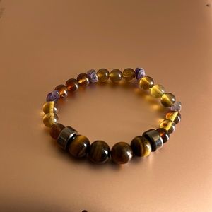 Amber, Tiger eye and Amethyst Bracelet.